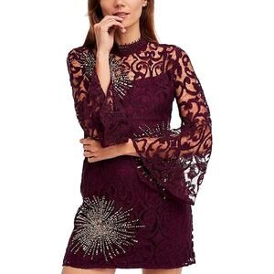 Free People North Star Mini Dress Plum Lace Boho Bohemian Formal Fairy